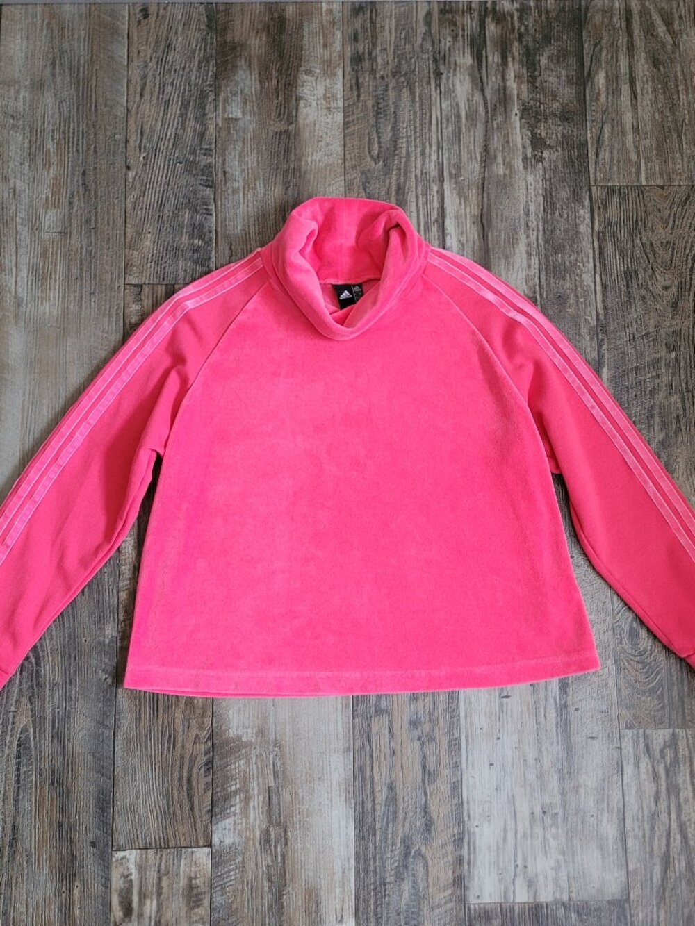 Adidas Pink Velour Cotton & Polyester Long Sleeve Mock Neck Sweatshirt